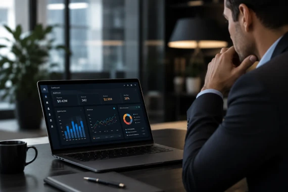 Sales leader reviewing CRM dashboard to evaluate forecast accuracy and sales pipeline performance