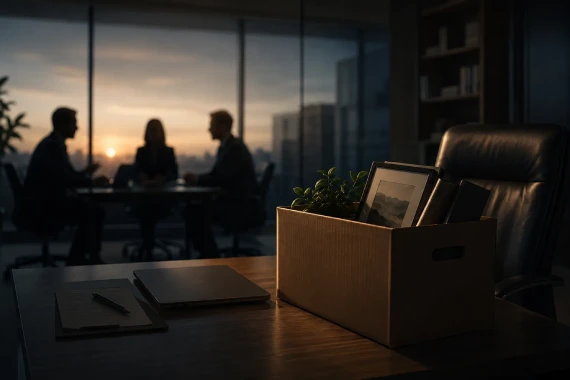 Top-performing salesperson quietly preparing to leave a corporate office Top-performing salesperson quietly preparing to leave a corporate office