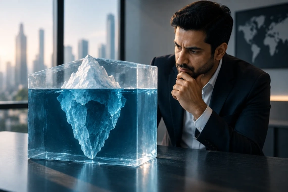 Business leader examining hidden problems beneath the surface Business leader examining hidden problems beneath the surface