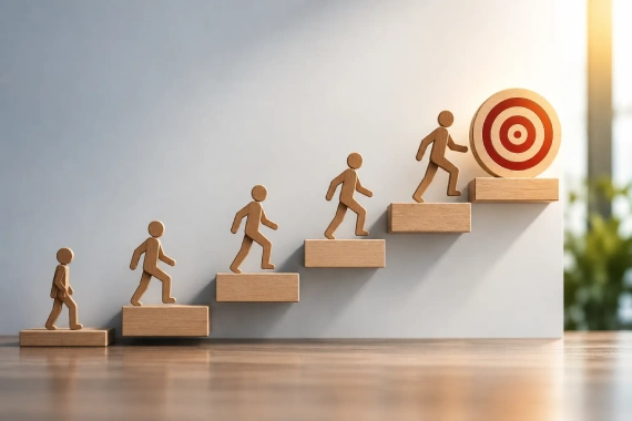 Step-by-step progress representing lasting behaviour change Step-by-step progress representing lasting behaviour change